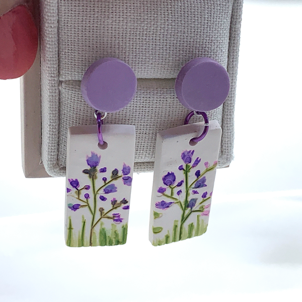 Purple Wildflower- Square Drop Earrings