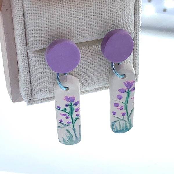 Purple Wildflower- Rounded Drop Earrings