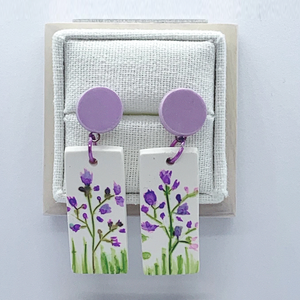 Purple Wildflower- Square Drop Earrings