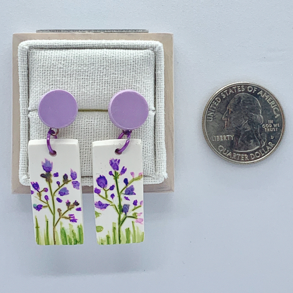 Purple Wildflower- Square Drop Earrings